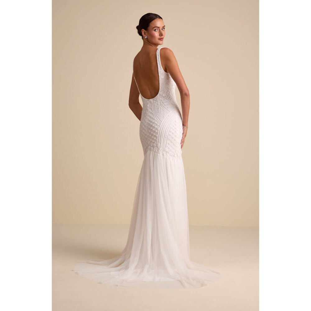 Lulus Kentworth Ivory Sequin Beaded Scoop Back Maxi Dress White - Size S